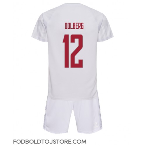 Danmark Kasper Dolberg #12 Udebanesæt Børn VM 2022 Kortærmet (+ Korte bukser)